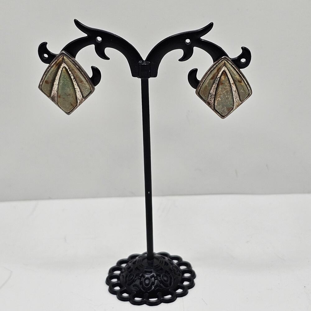 Southwestern Jay King DTR 925 Sterling Green Turquoise Post Earrings Patina